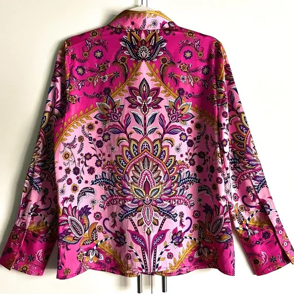 Rachel Zoe Satin Floral Paisley Button Down Blouse in Pink Multi Size S NWT - Picture 5 of 16